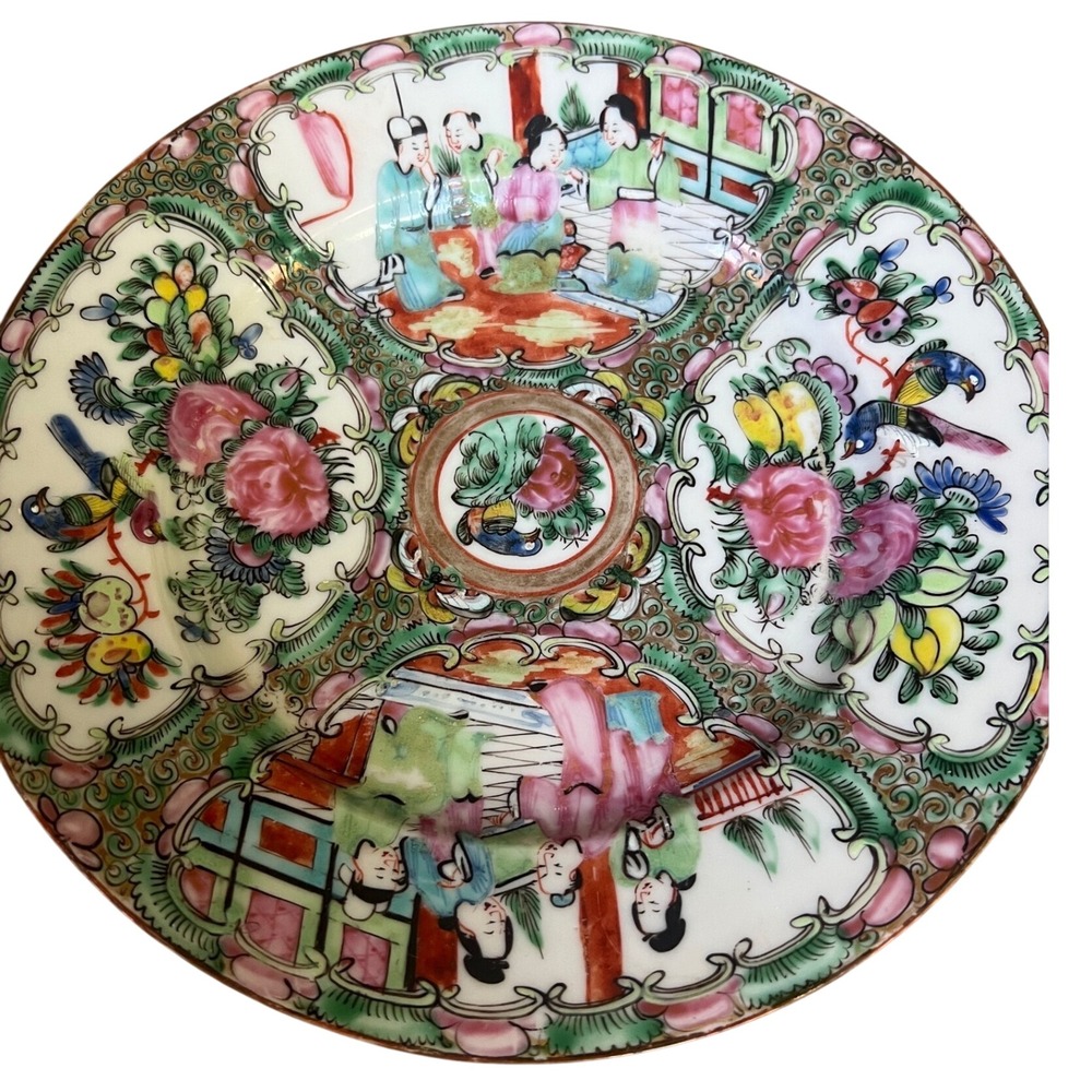 Vintage Famille Rose Medallion Porcelain Plate Hand Painted Chinese Export 9.25"